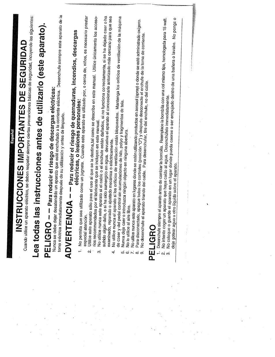 Instrucciones importantes de seguridad, Peligro, Advertencia | SINGER W1999 User Manual | Page 6 / 67
