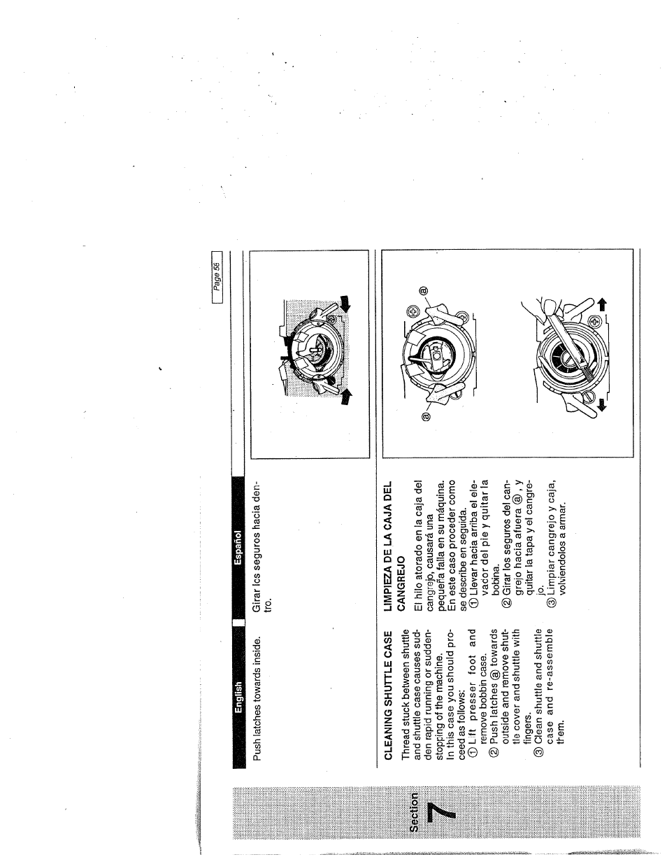Cleaning shuttle case, Limpieza de la caja del cangrejo | SINGER W1999 User Manual | Page 66 / 67