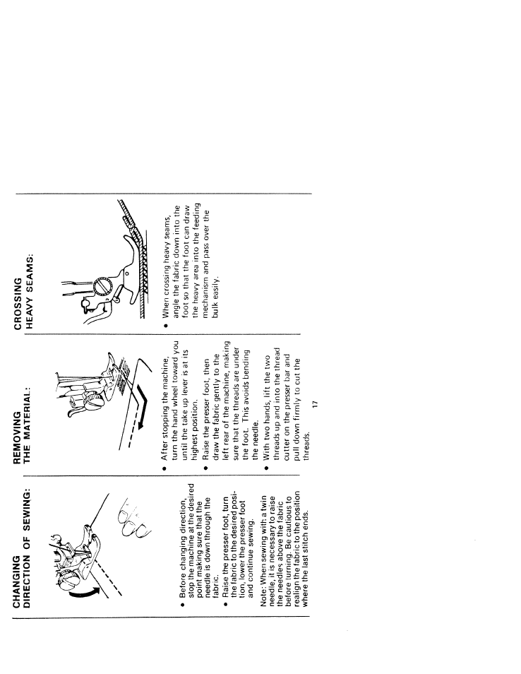 Removing the material, Crossing heavy seams | SINGER W211 User Manual | Page 19 / 30