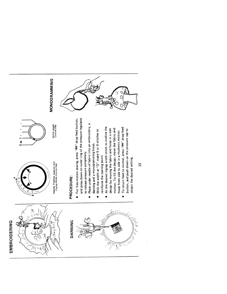 Monog ramming, Procedure, Embroidering | SINGER W211 User Manual | Page 24 / 30