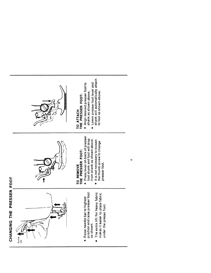 To remove, The presser foot, To attach | SINGER W211 User Manual | Page 8 / 30