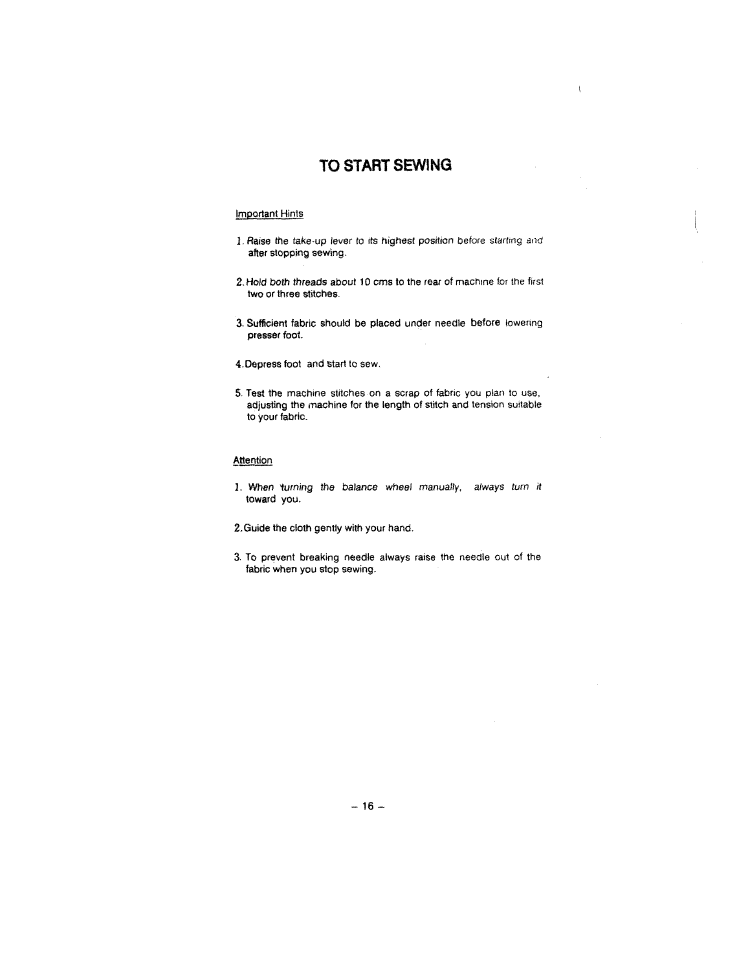 To start sewing | SINGER W213 User Manual | Page 20 / 30