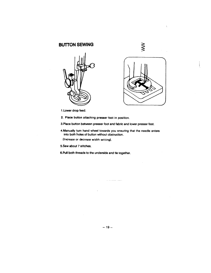 Button sewing | SINGER W213 User Manual | Page 23 / 30
