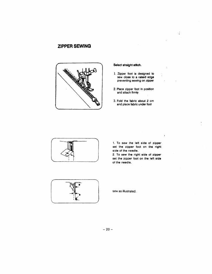 Zipper sewing | SINGER W213 User Manual | Page 24 / 30