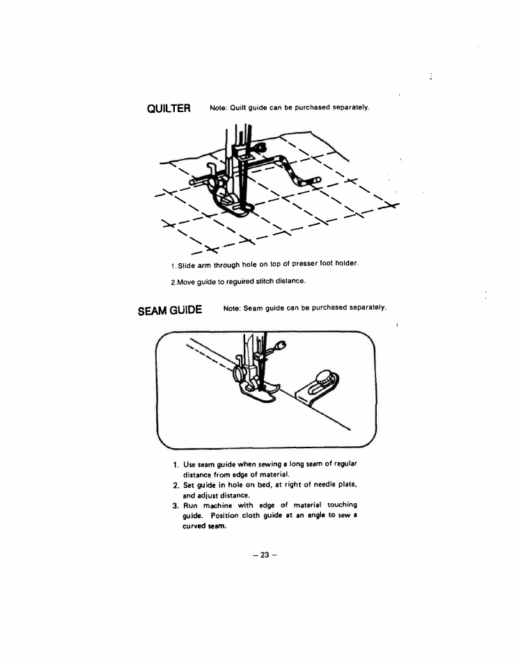 Quilter, Seam guide | SINGER W213 User Manual | Page 27 / 30