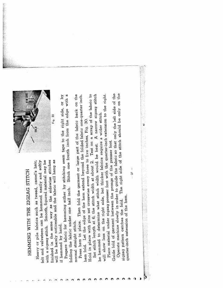 Hemming with the zigzag stitch, The etitch should, Only ou the | SINGER W2134 User Manual | Page 23 / 31