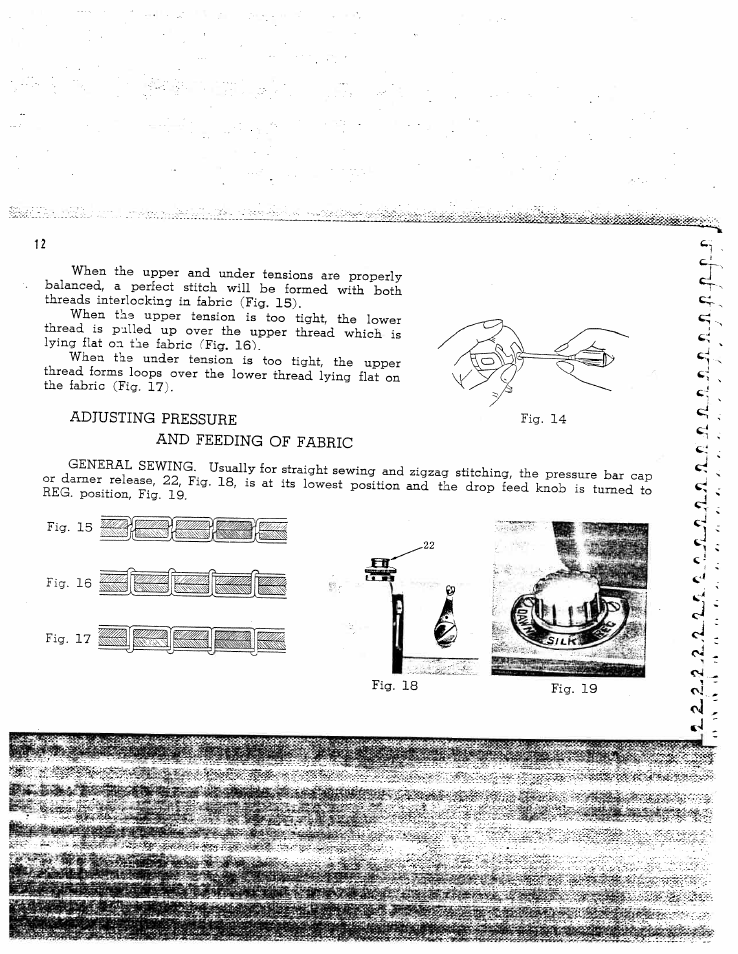 Adjusting pressure, And feeding of fabric | SINGER W2135 User Manual | Page 14 / 28