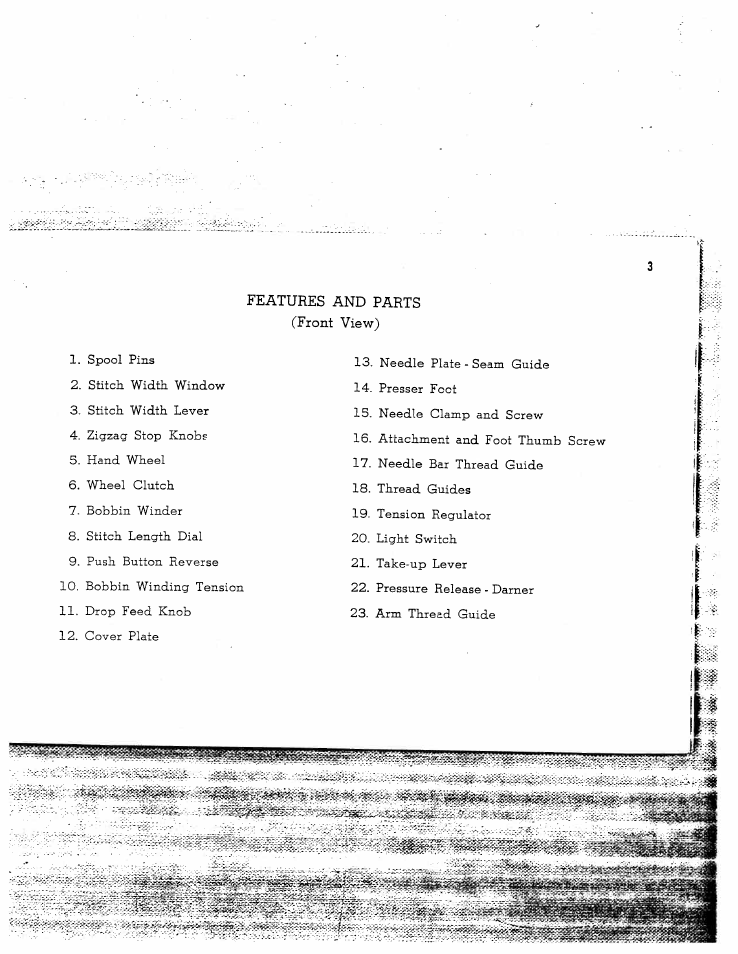 Features and parts (front view) | SINGER W2135 User Manual | Page 5 / 28