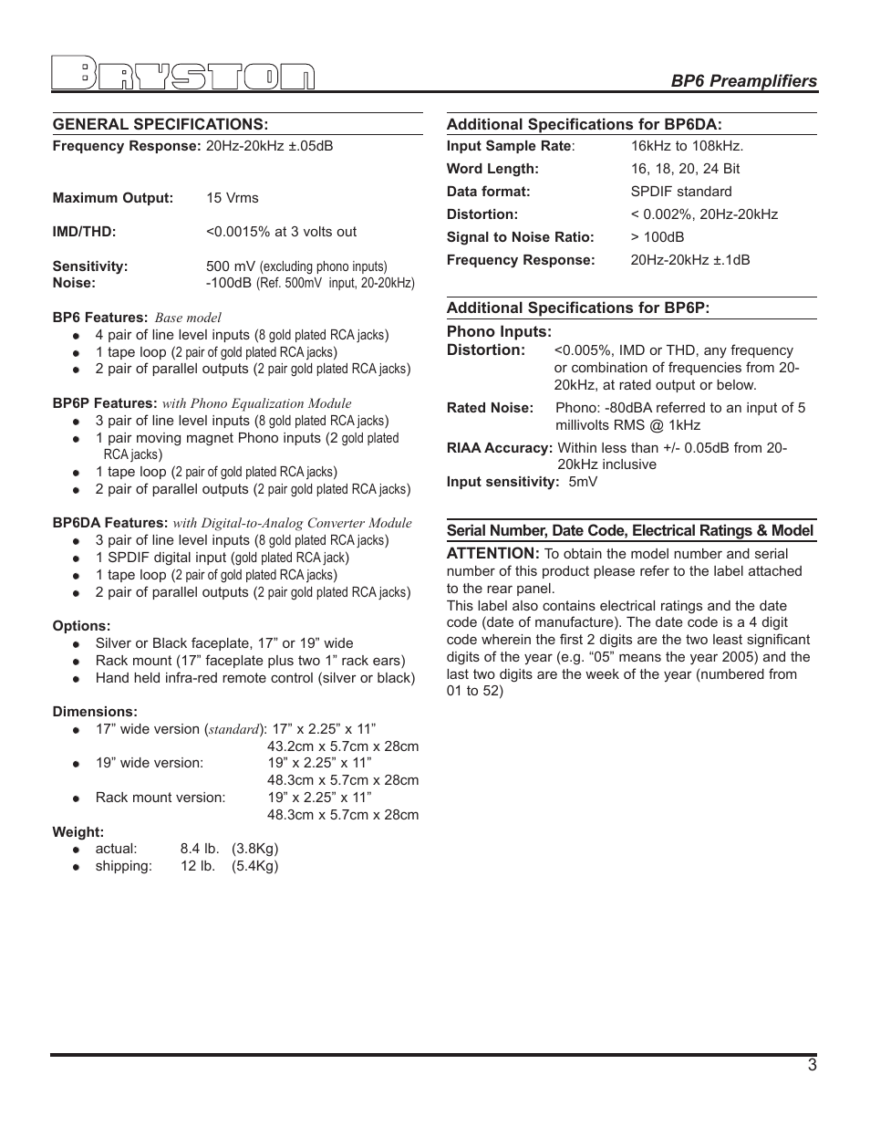 Bryston BP6P User Manual | Page 4 / 6