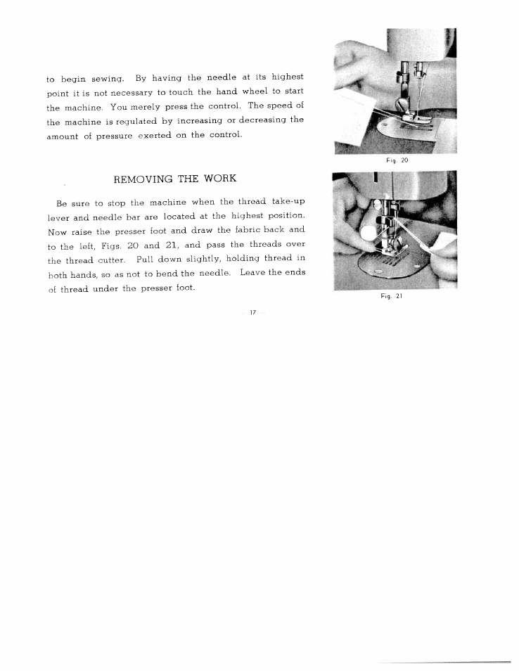 Removing the work | SINGER W2137 User Manual | Page 19 / 38