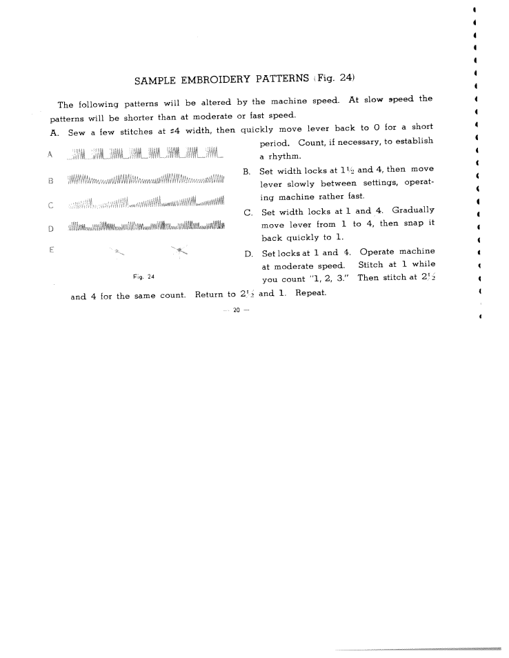 Sample embroidery patterns (fig. 24), Sample embroidery patterns -21 | SINGER W2137 User Manual | Page 22 / 38
