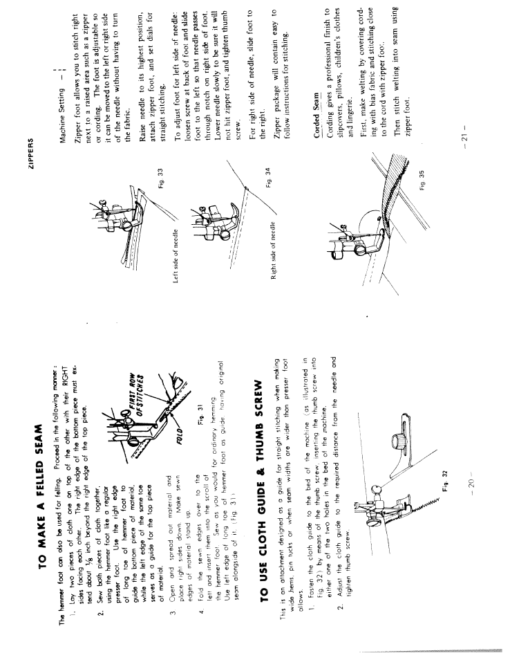 To make a filled seam, To use cloth guide & thumb screw | SINGER W217 User Manual | Page 13 / 17