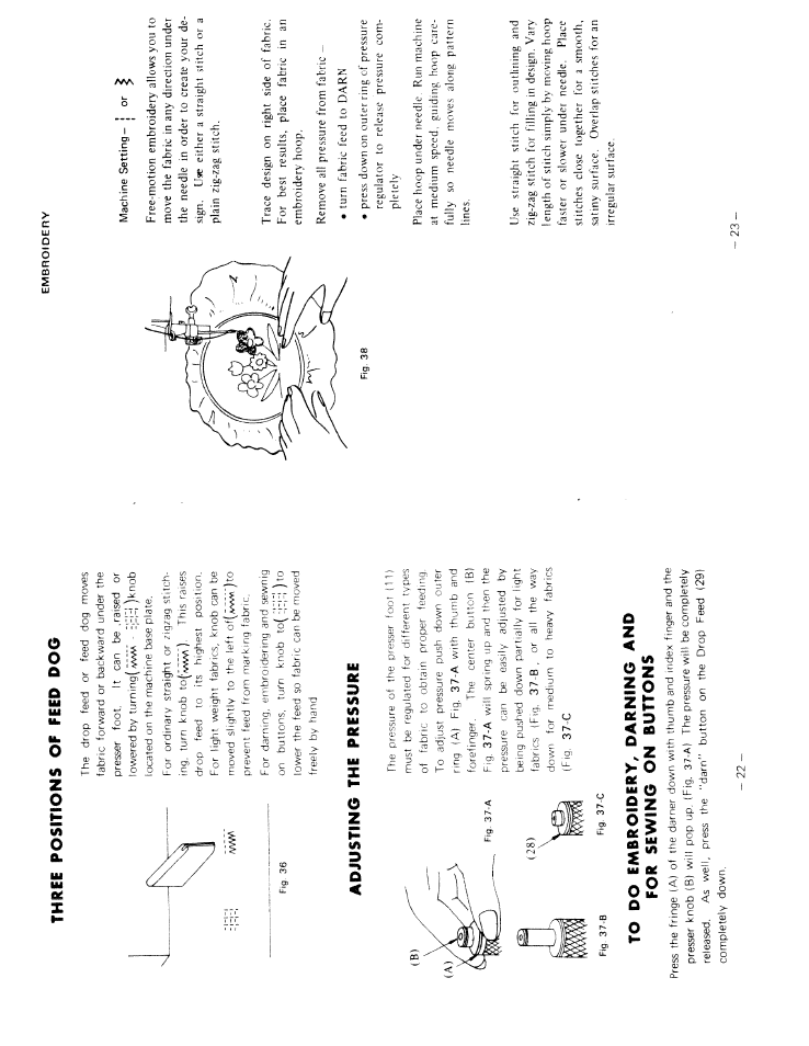 Three positions of feed dog, Adjusting the pressure | SINGER W217 User Manual | Page 14 / 17