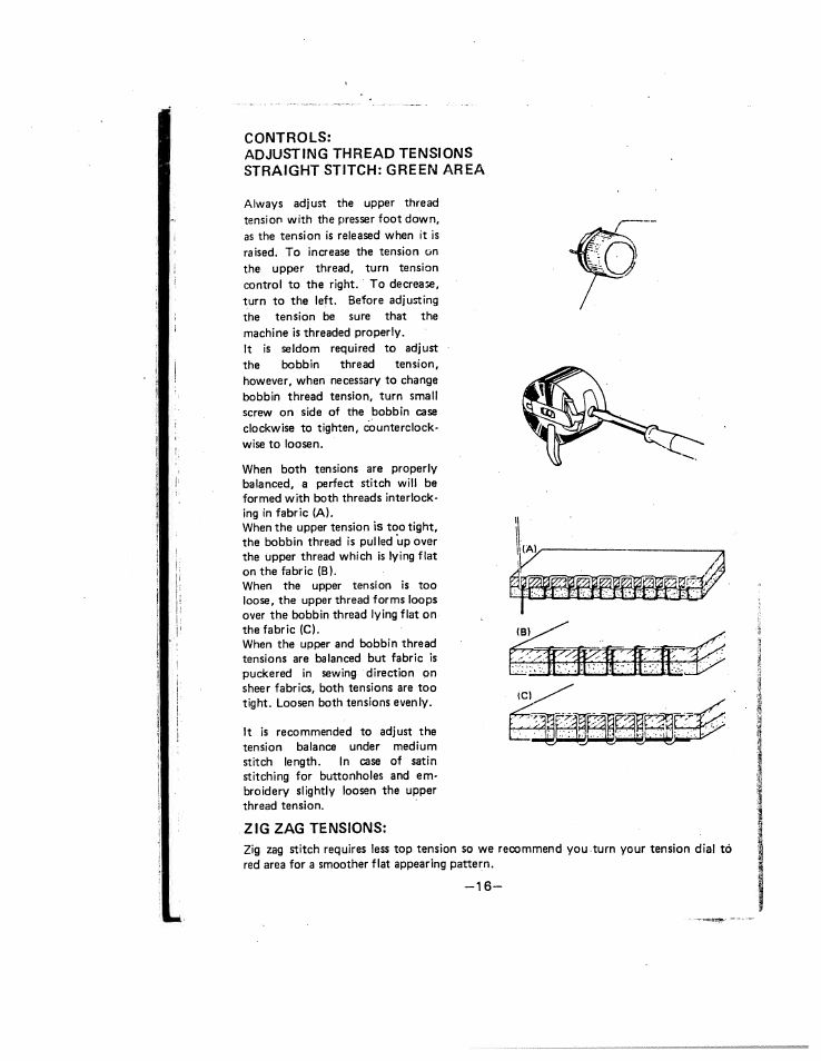 Controls, Zigzag tensions | SINGER W221N User Manual | Page 19 / 45