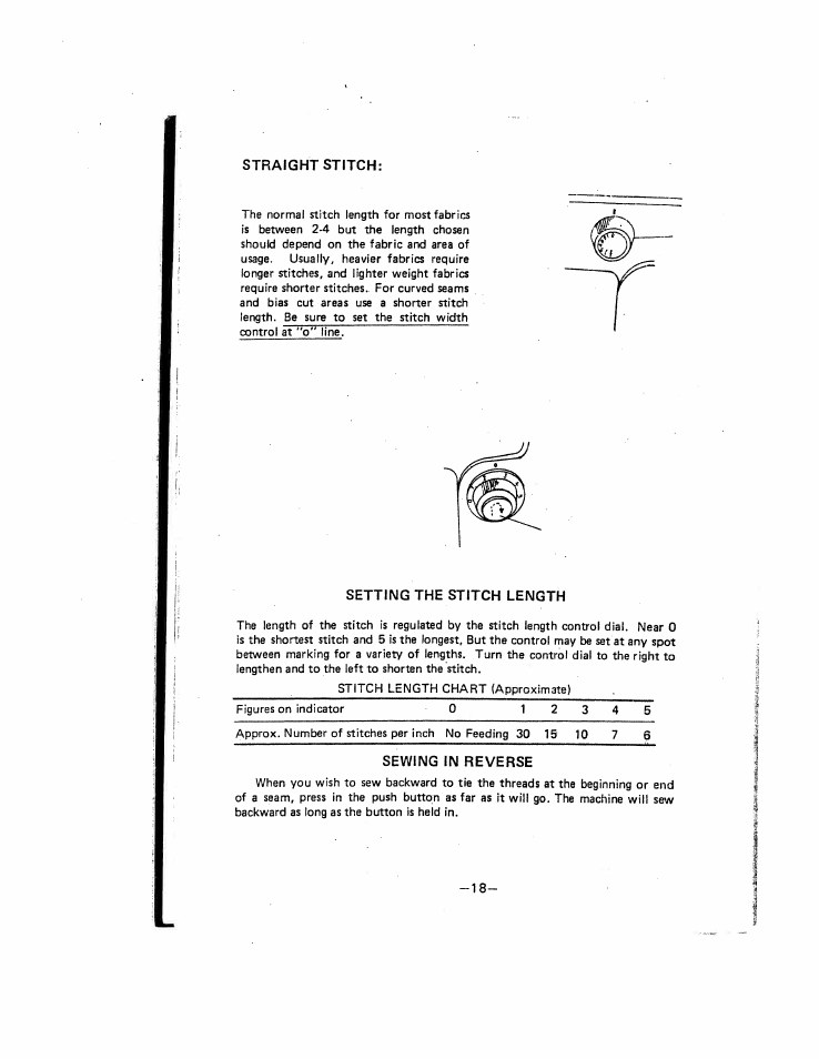 Setting the stitch length, Sewing in reverse | SINGER W221N User Manual | Page 21 / 45