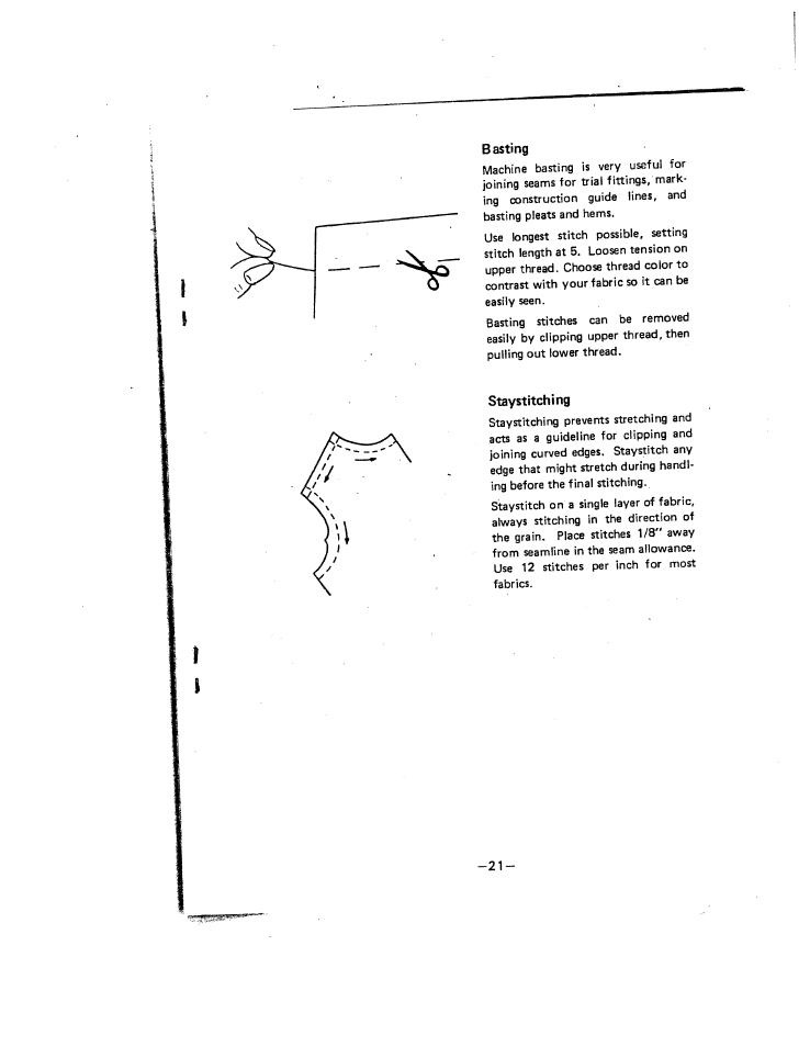 Basting, Staystitching | SINGER W221N User Manual | Page 24 / 45