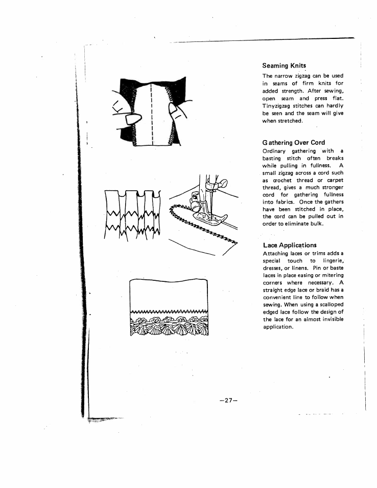 Seaming knits, Lace applications | SINGER W221N User Manual | Page 30 / 45