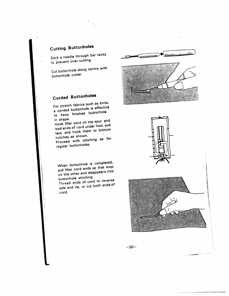 Corded buttonholes, Buttonholes | SINGER W221N User Manual | Page 33 / 45