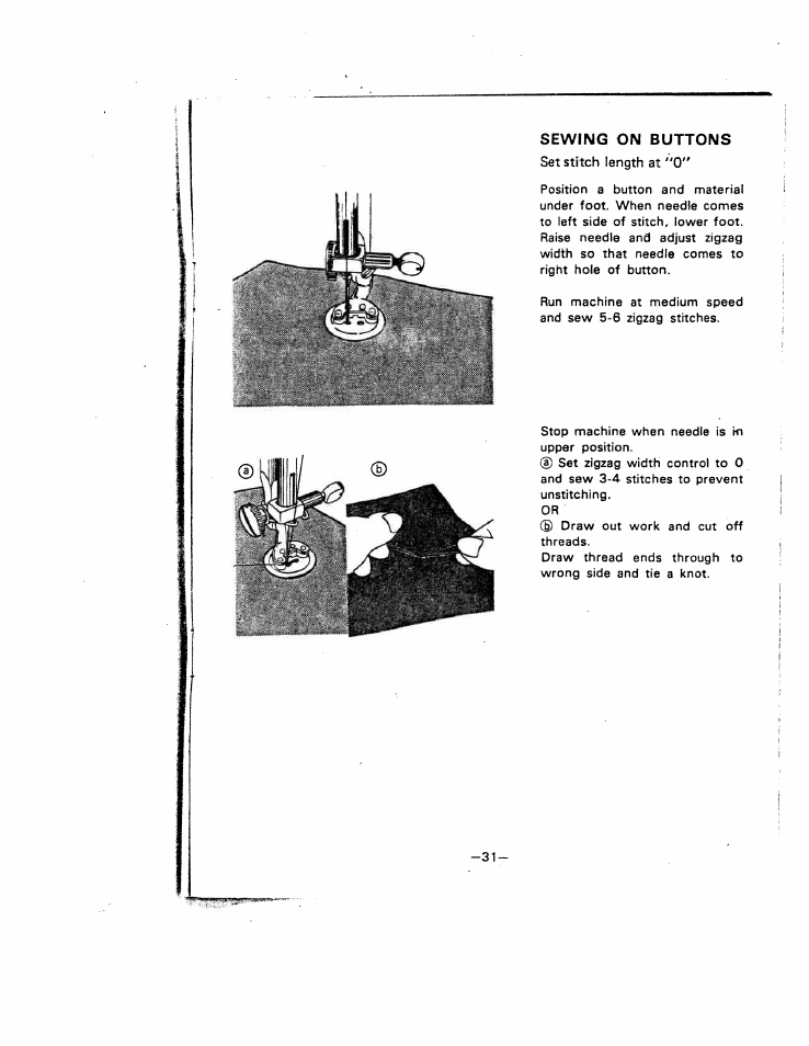 Sewing on buttons | SINGER W221N User Manual | Page 34 / 45