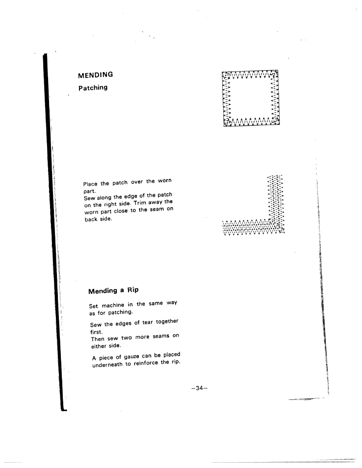 Mending, Patching, Mending a rip | Mending patching | SINGER W221N User Manual | Page 37 / 45