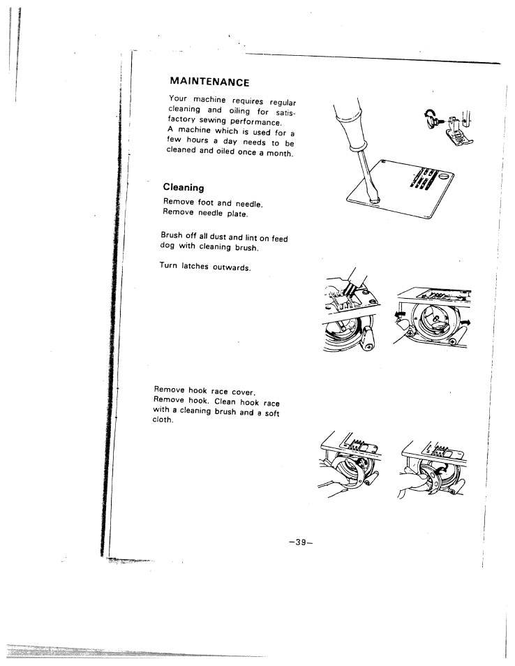 Maintenance, Cleaning | SINGER W221N User Manual | Page 42 / 45