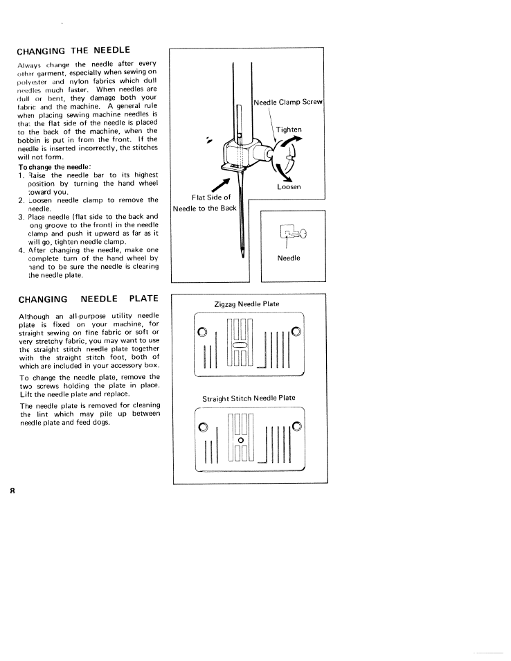 Changing the needle, Changing needle plate, Changing the needle plate | SINGER W310 User Manual | Page 10 / 39