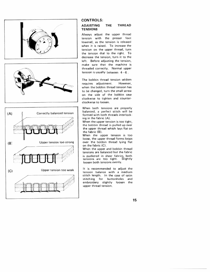 Controls, Adjusting the thread tensions | SINGER W310 User Manual | Page 17 / 39