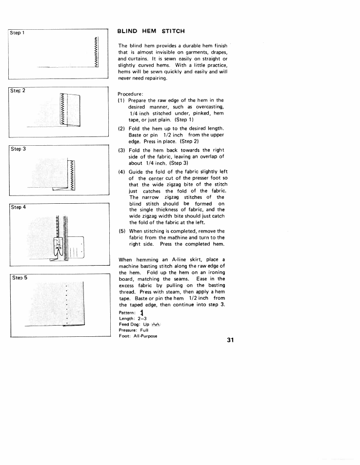 Blind hem stitch | SINGER W310 User Manual | Page 33 / 39