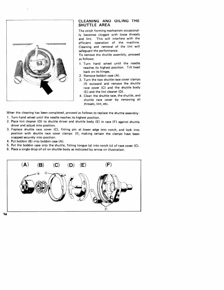 Cleaning and oiling the shuttle area | SINGER W310 User Manual | Page 36 / 39