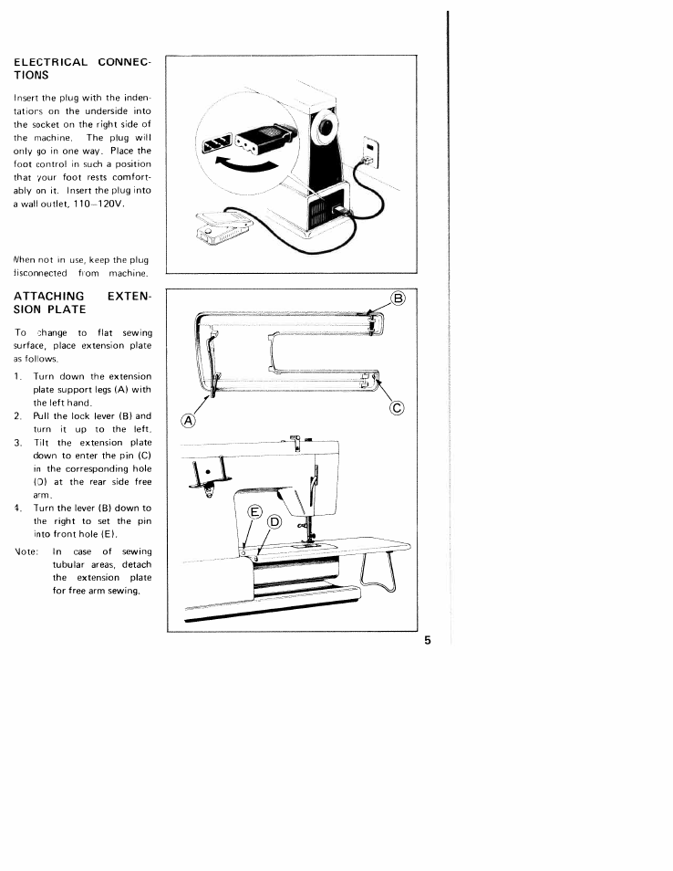 Electrical, Tioisis, Attaching sion plate | Attaching the extension plate | SINGER W310 User Manual | Page 7 / 39