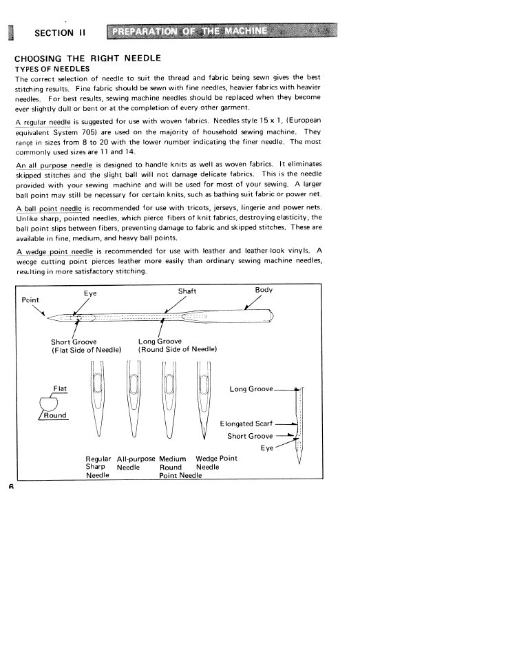 Section ii, Choosing the right needle | SINGER W310 User Manual | Page 8 / 39