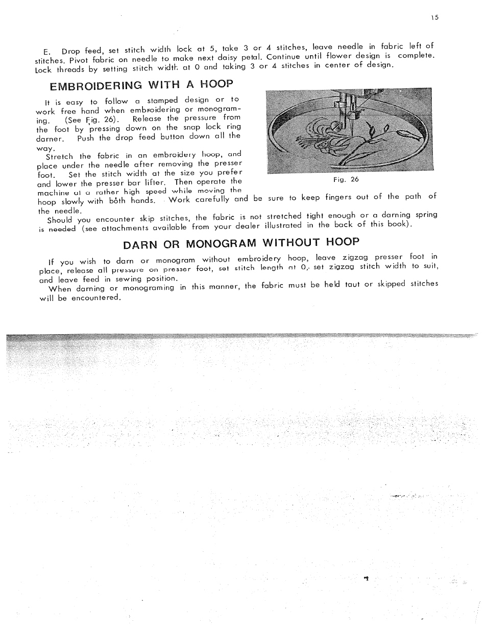 Embroidering with a hoop, Darn or monogram without hoop | SINGER W311 User Manual | Page 16 / 50