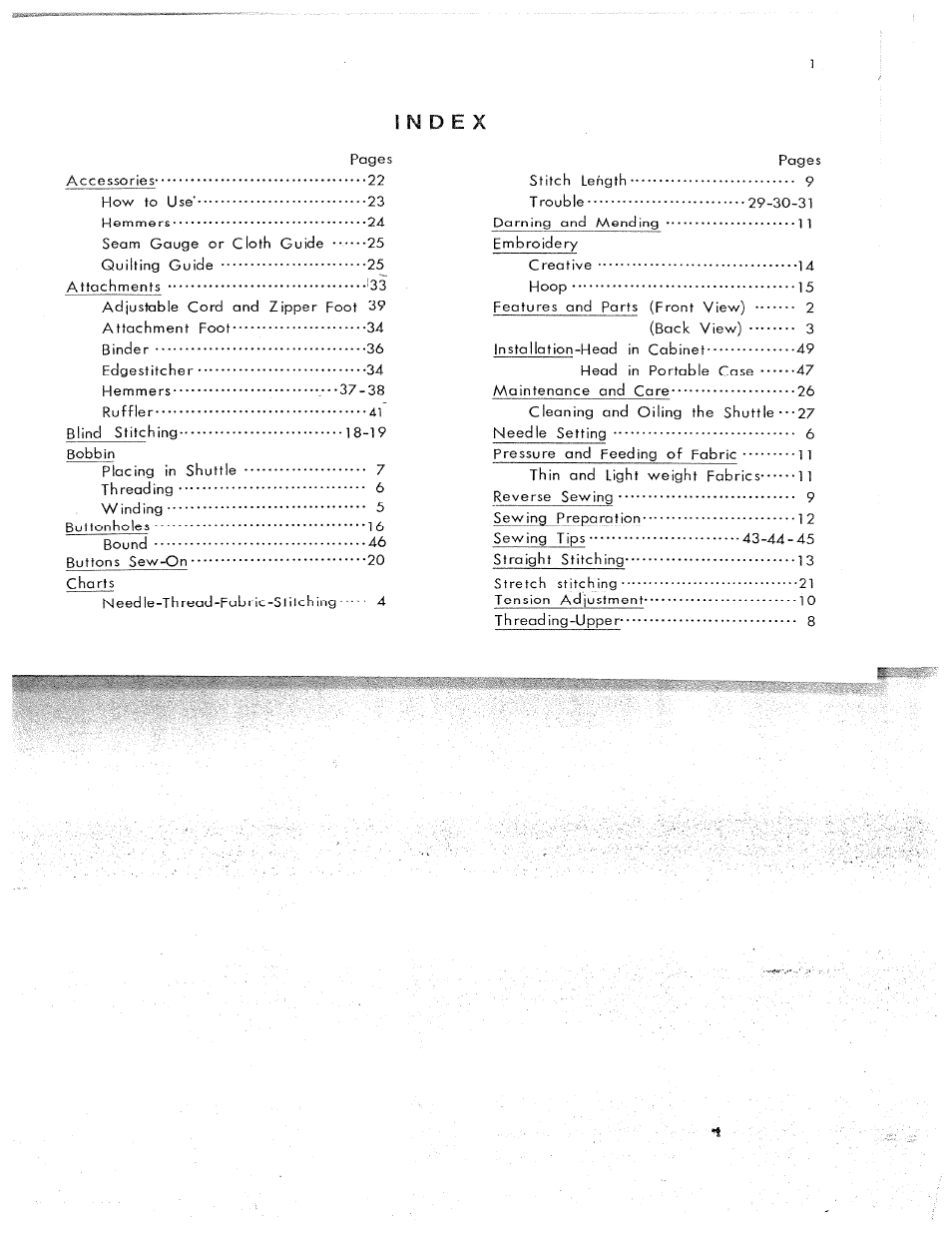 N d e x | SINGER W311 User Manual | Page 2 / 50