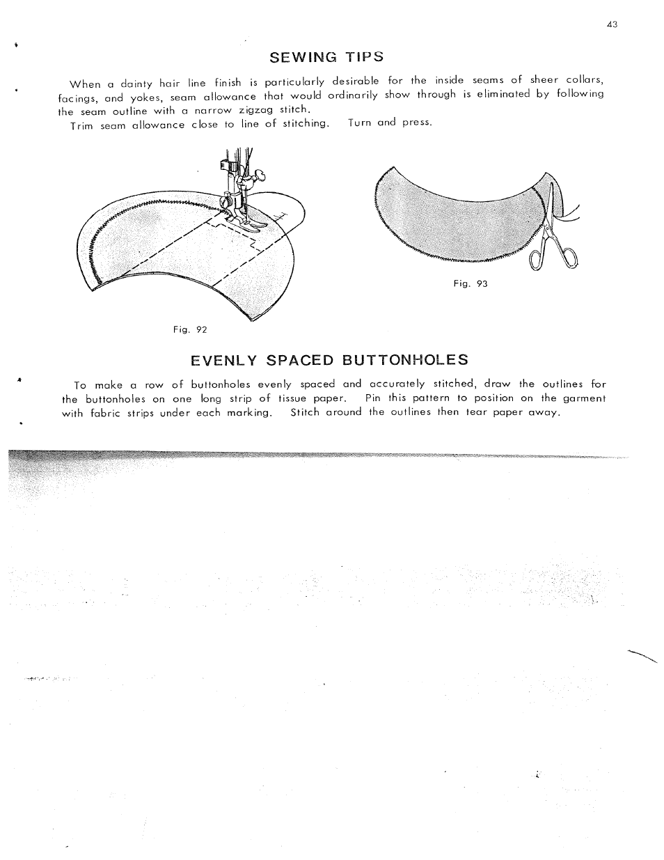 Sewing tips, Evenly spaced buttonholes | SINGER W311 User Manual | Page 44 / 50