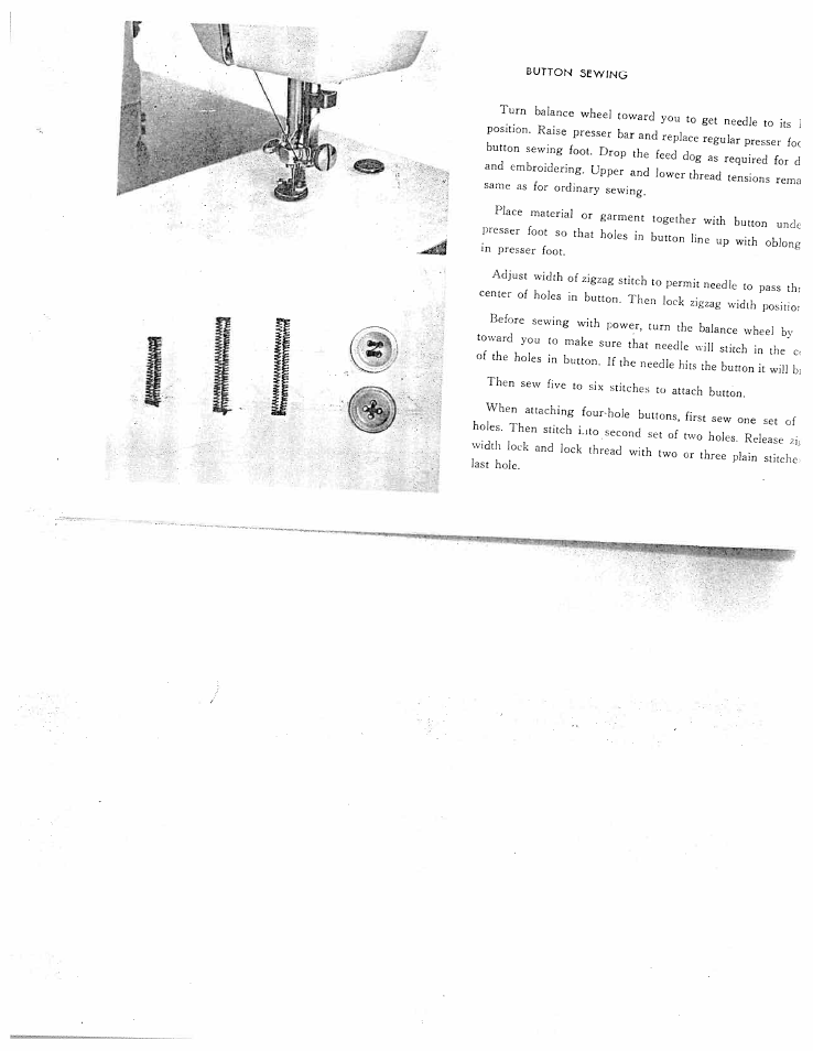 Button sewing, Bution sewing | SINGER W311 BBS User Manual | Page 24 / 50
