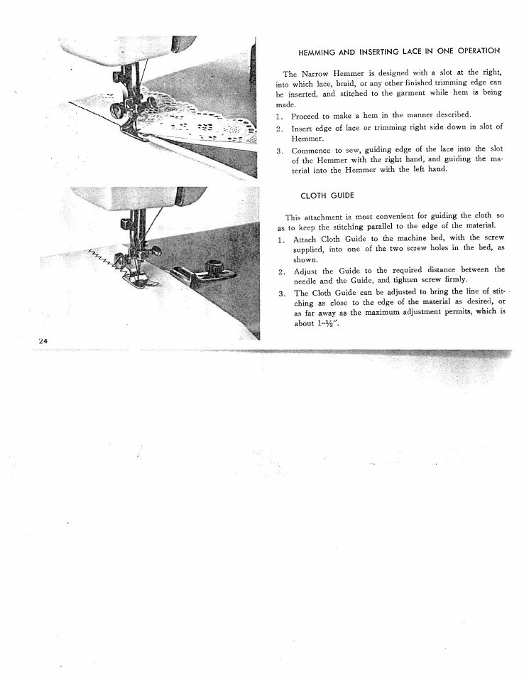 Hemming and inserting lace in one operation, Cloth guide, Hemming and inserting lace in | One operation ...........................£4 | SINGER W311 BBS User Manual | Page 26 / 50