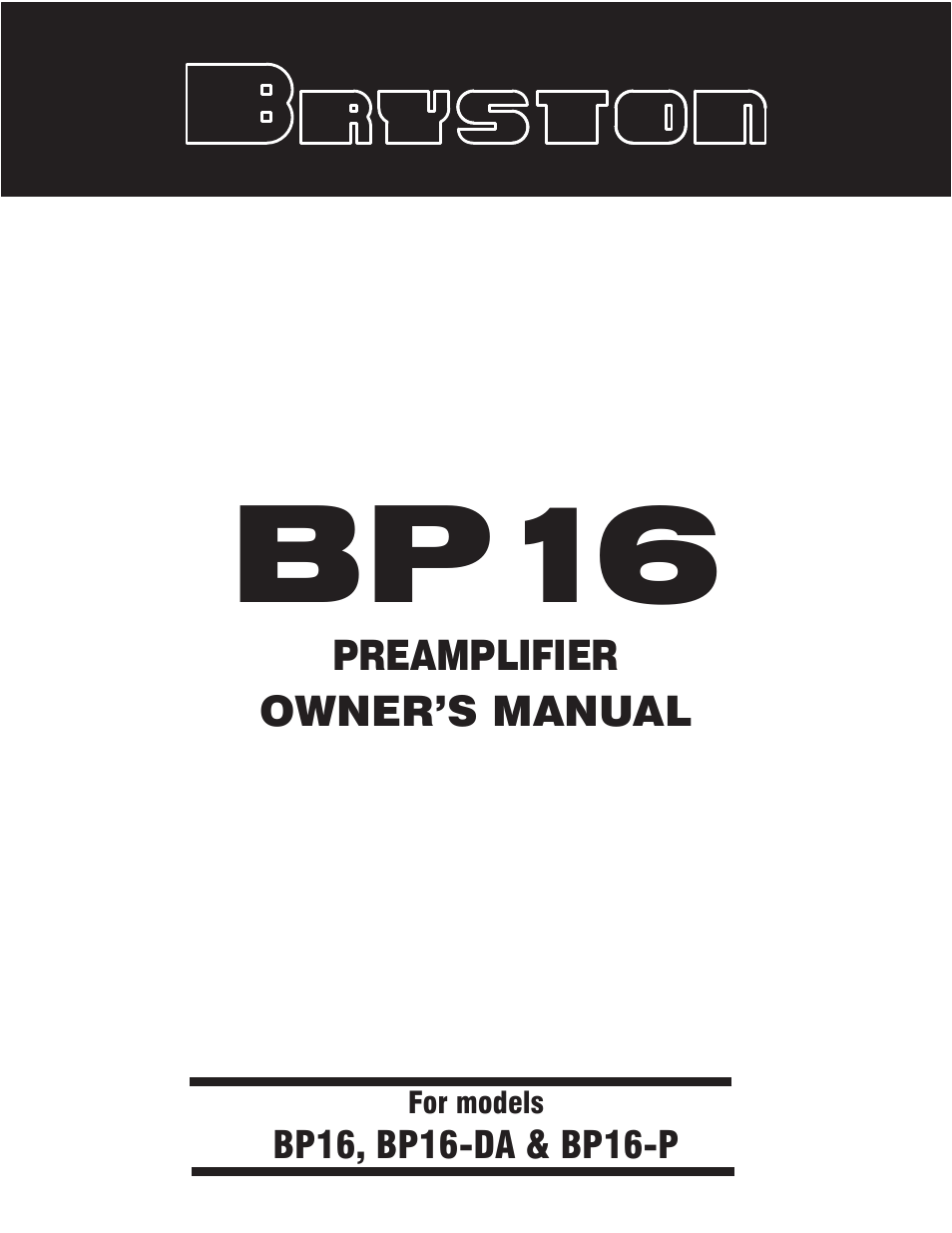 Bryston BP16 User Manual | 8 pages