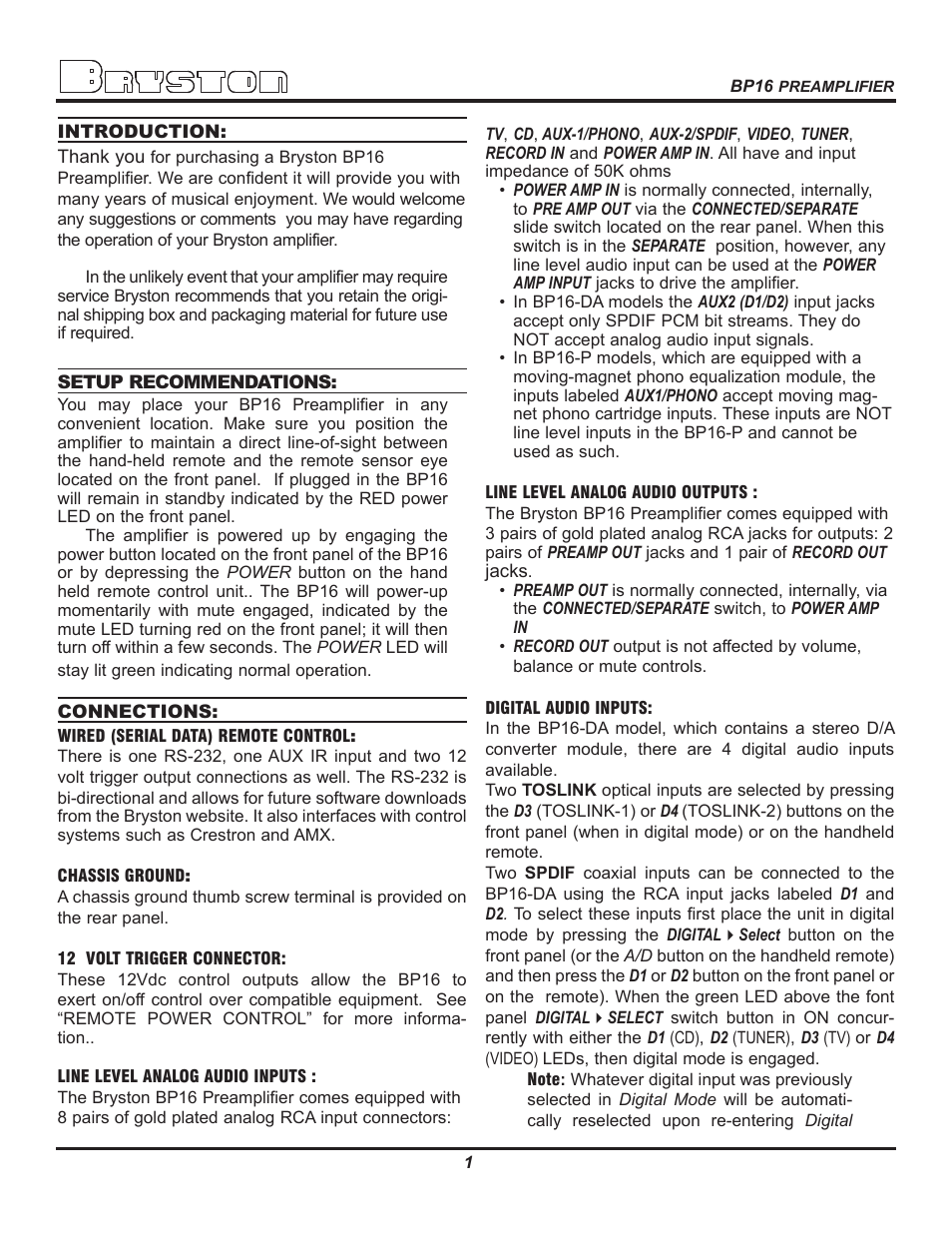 Bryston BP16 User Manual | Page 3 / 8
