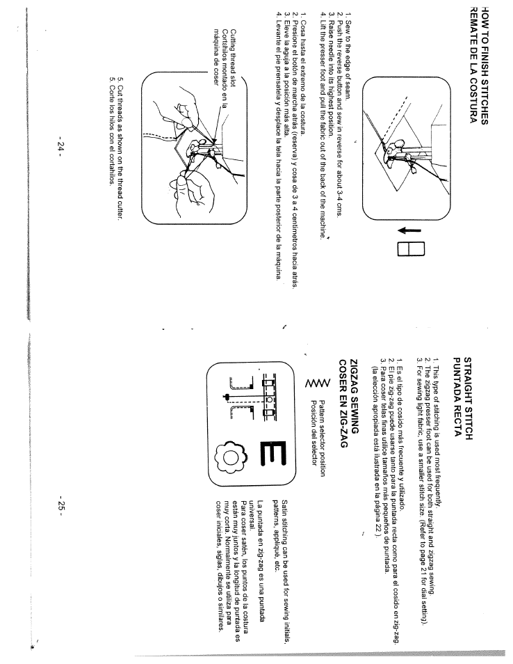 Straight stitch puntada recta, Zigzag sewing coser en zig-zag | SINGER W312 Classic User Manual | Page 13 / 18