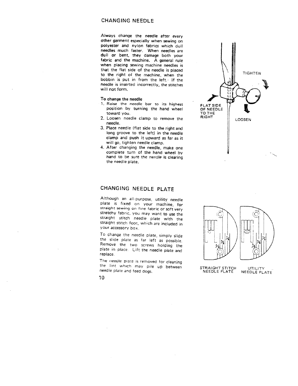 Changing needle, Changing needle plate | SINGER W312 Old User Manual | Page 10 / 46