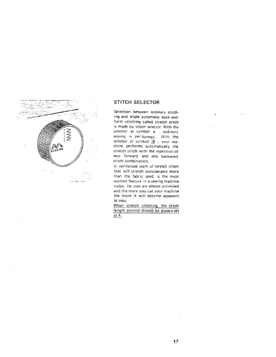 Stitch selector | SINGER W312 Old User Manual | Page 17 / 46