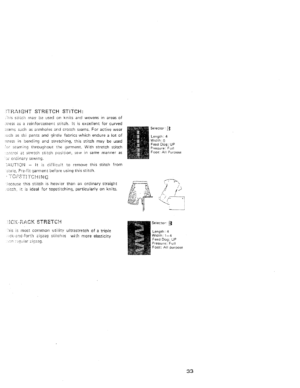 N'ralght stretch stitch, Tcpstitchjng, Ilck-hagk stretch | SINGER W312 Old User Manual | Page 33 / 46