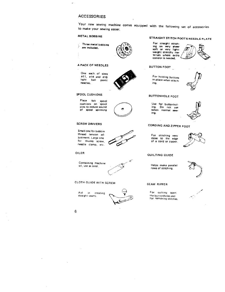Accessories | SINGER W312 Old User Manual | Page 6 / 46