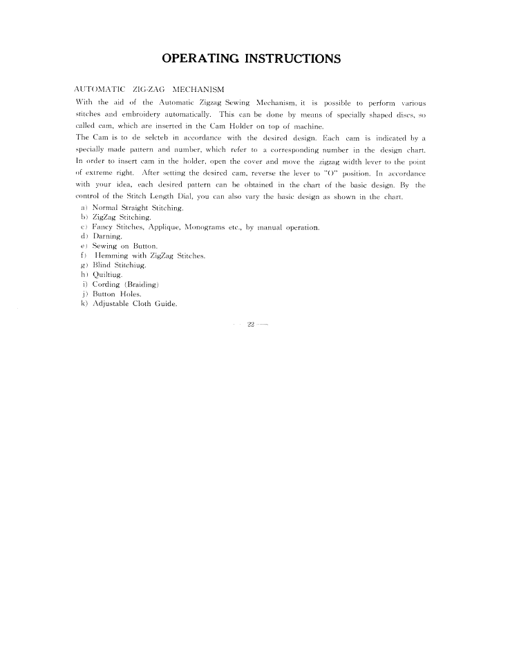 Operating instructions, Operating instrctions | SINGER W3851 User Manual | Page 25 / 35