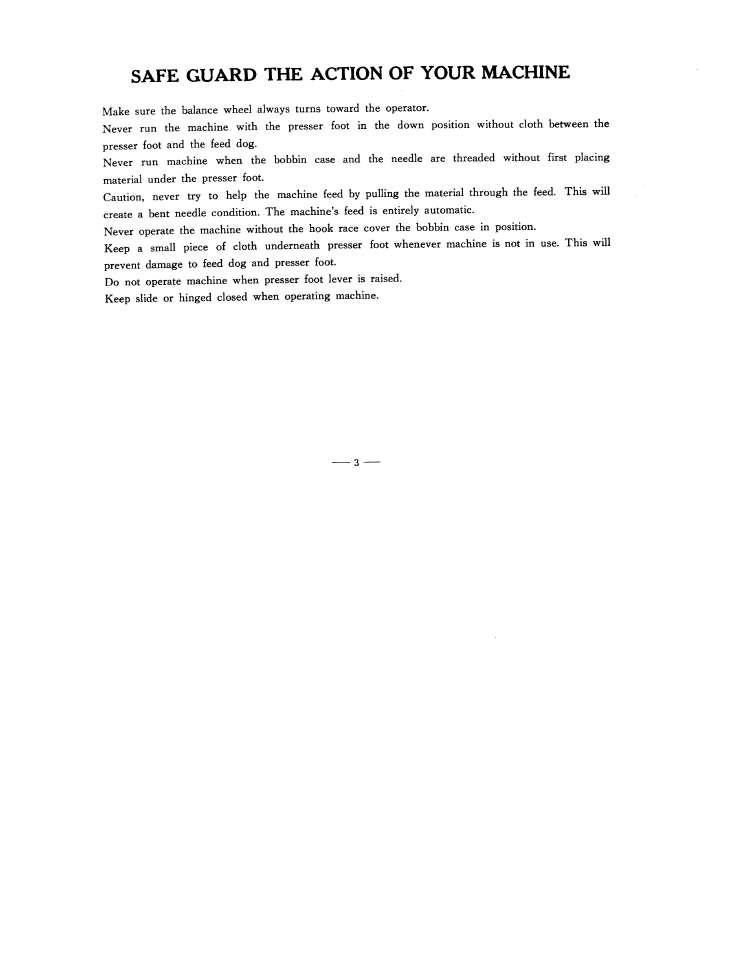 Safe guard the action of your machine | SINGER W3851 User Manual | Page 6 / 35