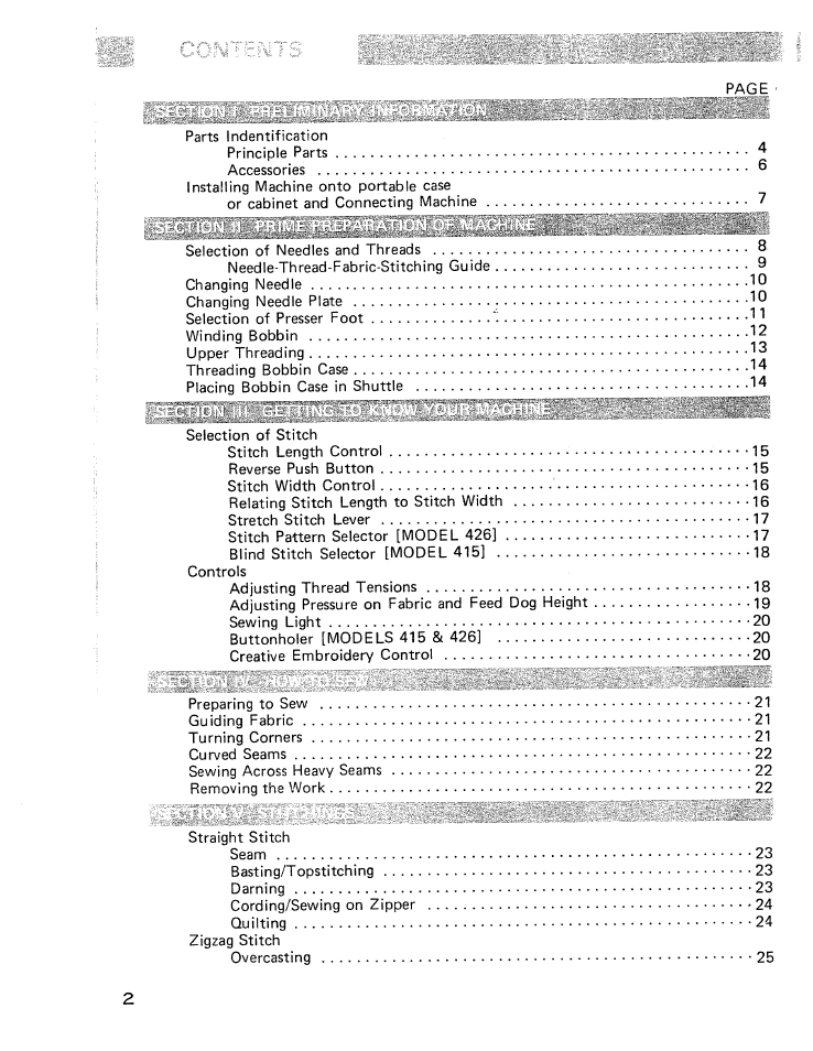 Settiota.f -'pfieolsjmftia=r‘y-4nsifg!l^m | SINGER W426 User Manual | Page 3 / 48