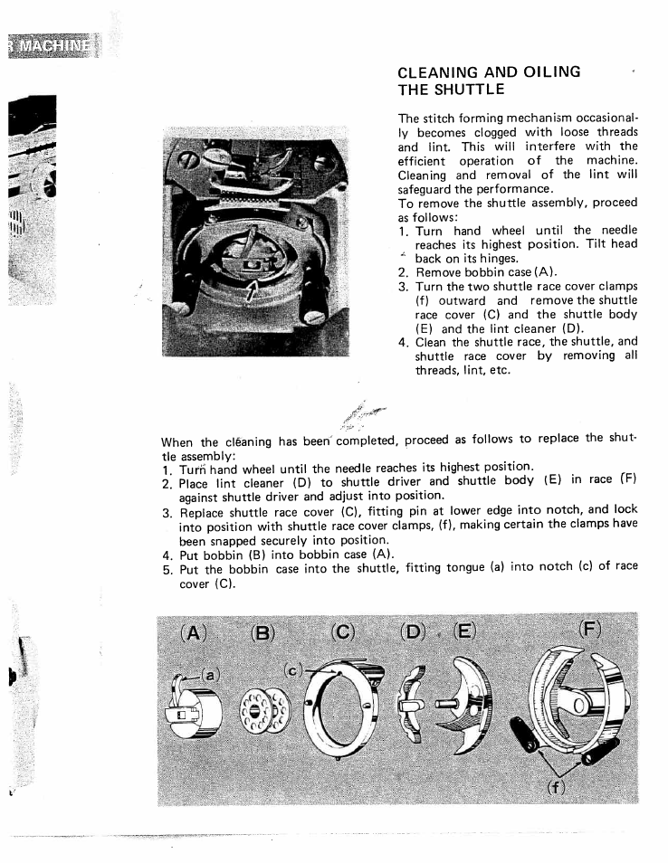 Mach1n, Cleaning and oiling the shuttle, Cleaning and oiling shuttle area | Illf | SINGER W426 User Manual | Page 38 / 48