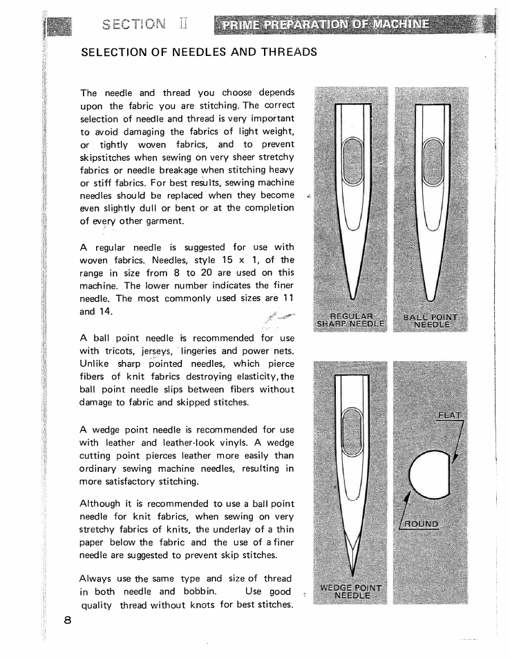 Siicttgiv, Selection of needles and threads | SINGER W426 User Manual | Page 9 / 48