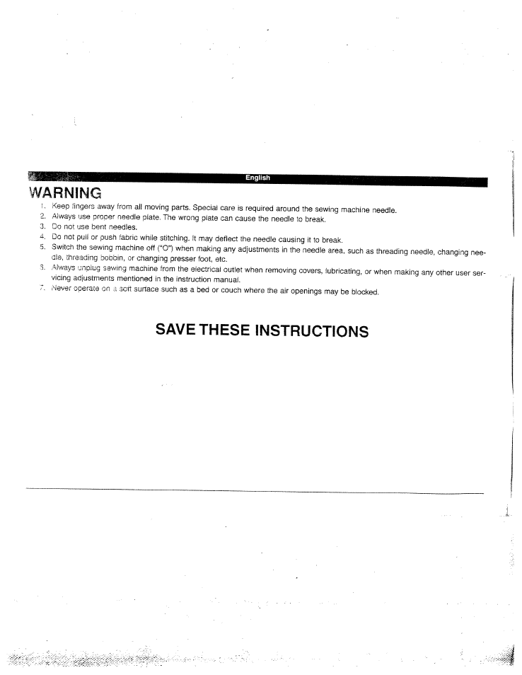 Save these instructions, Warning | SINGER W4042 User Manual | Page 4 / 68