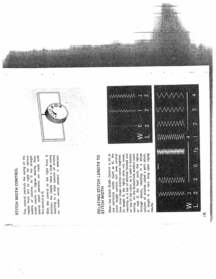Stitch width control, Relating stitch length to stitch width | SINGER W431 User Manual | Page 17 / 50